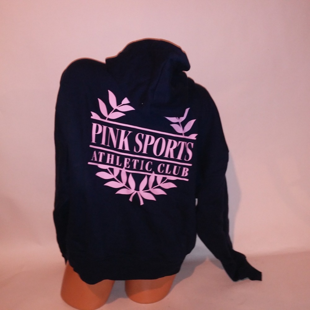 Victoria Secret PINK Hoodie Medium Full Zip Sweater Navy Blue Logo Hooded New